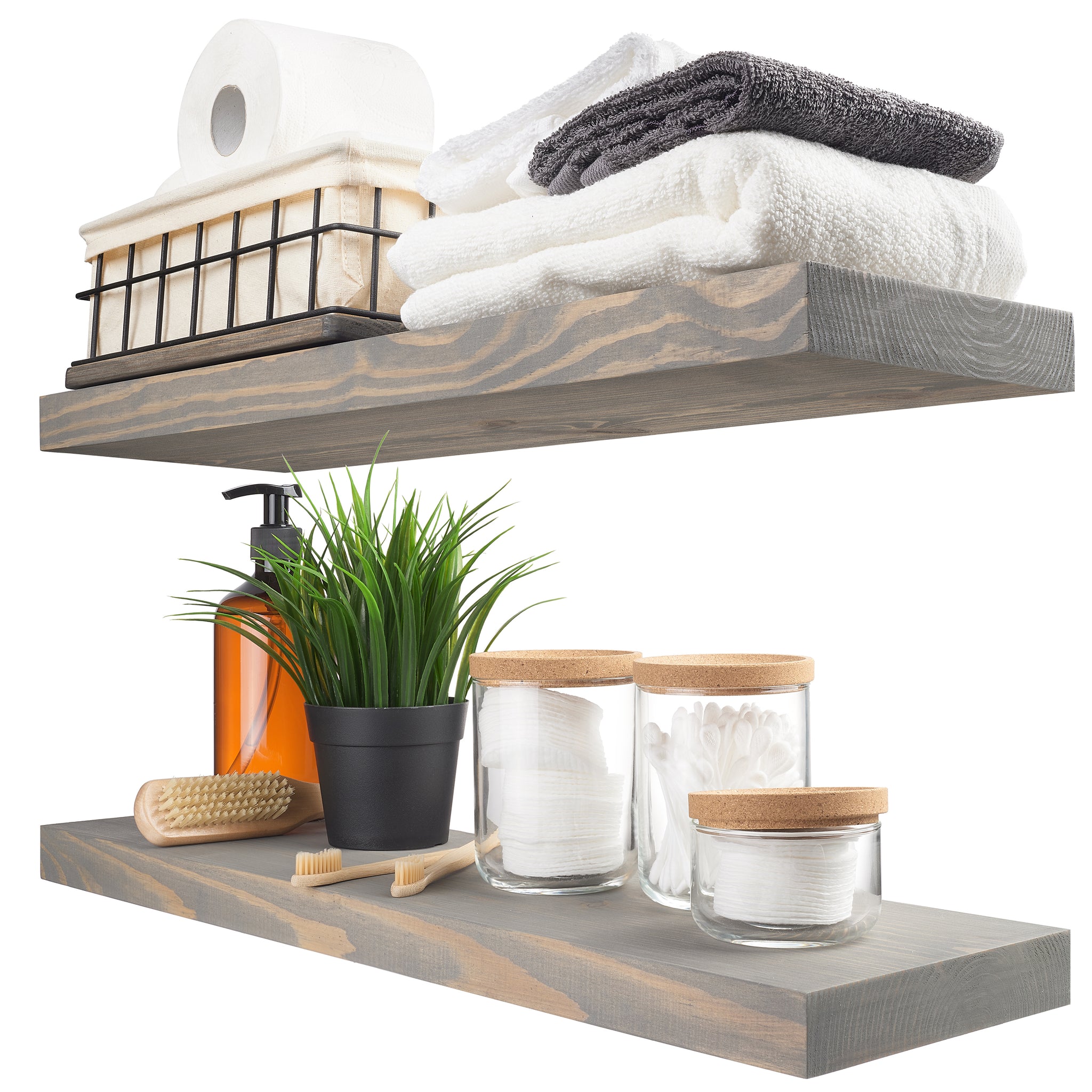 Wood Floating Shelves Set of 2 - Grey Color - 24D x 6.7W