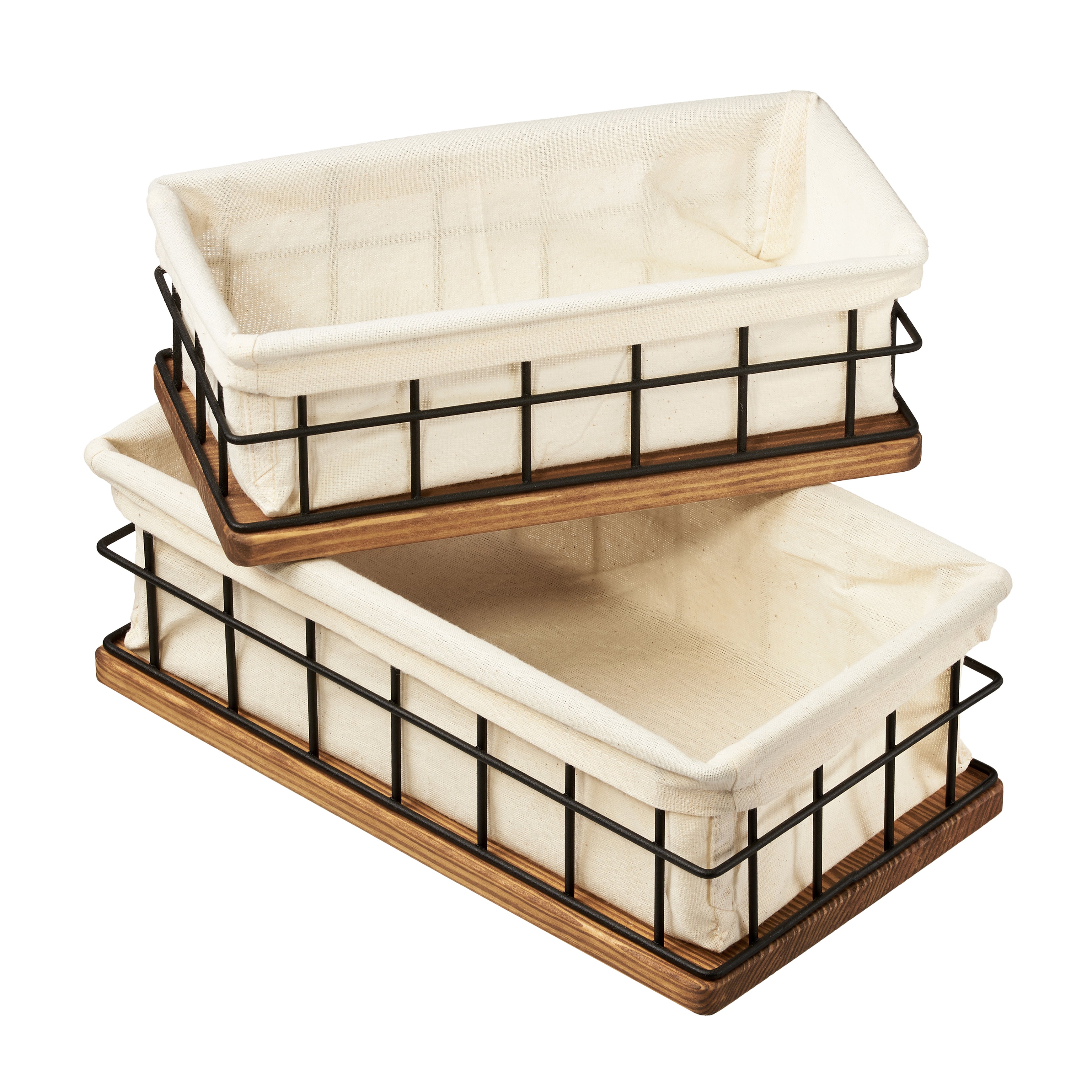 2 Piece Wood and Wire Baskets with Liners Gracie Oaks