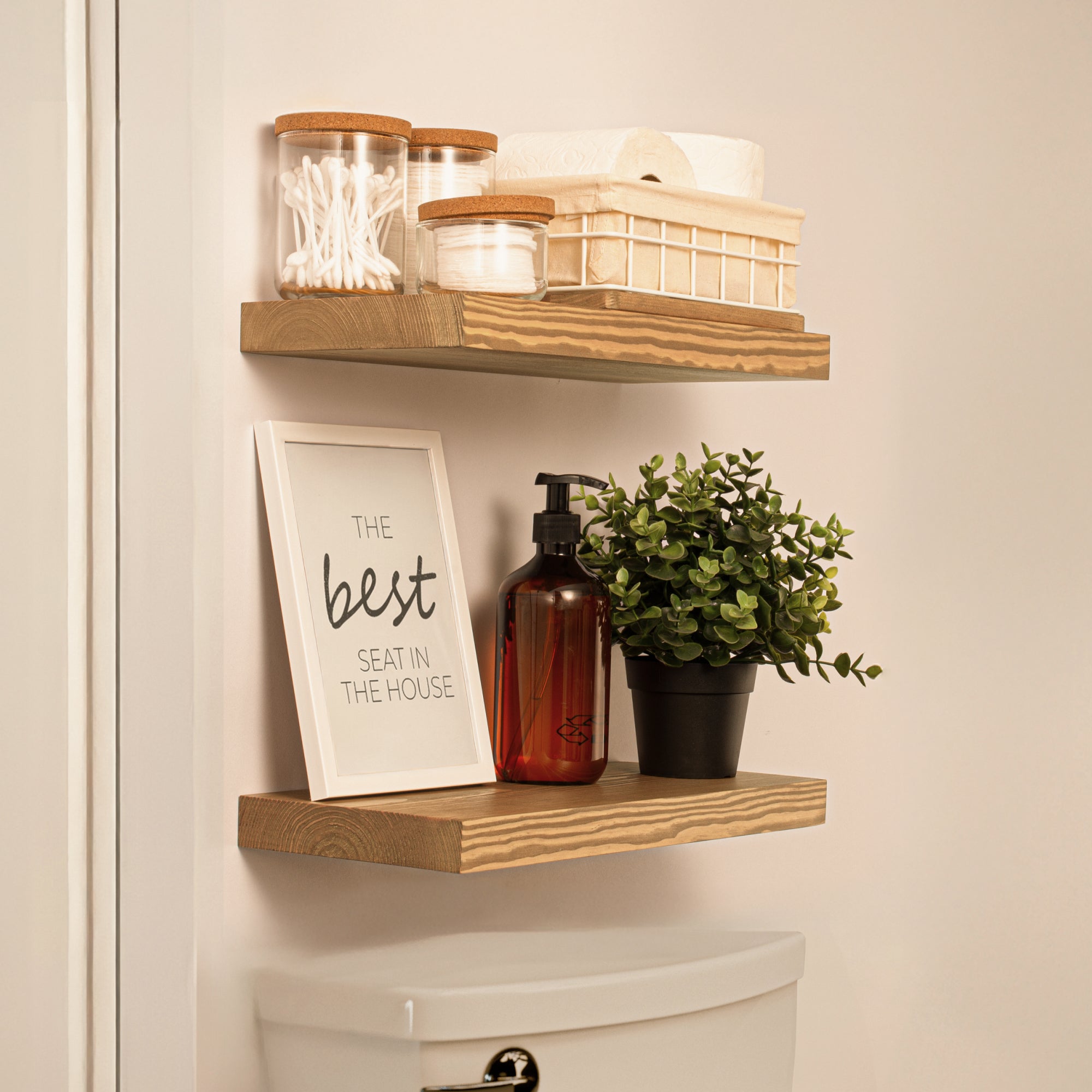 16" Floating Wood Shelves Set of 2 - Gold Oak Color