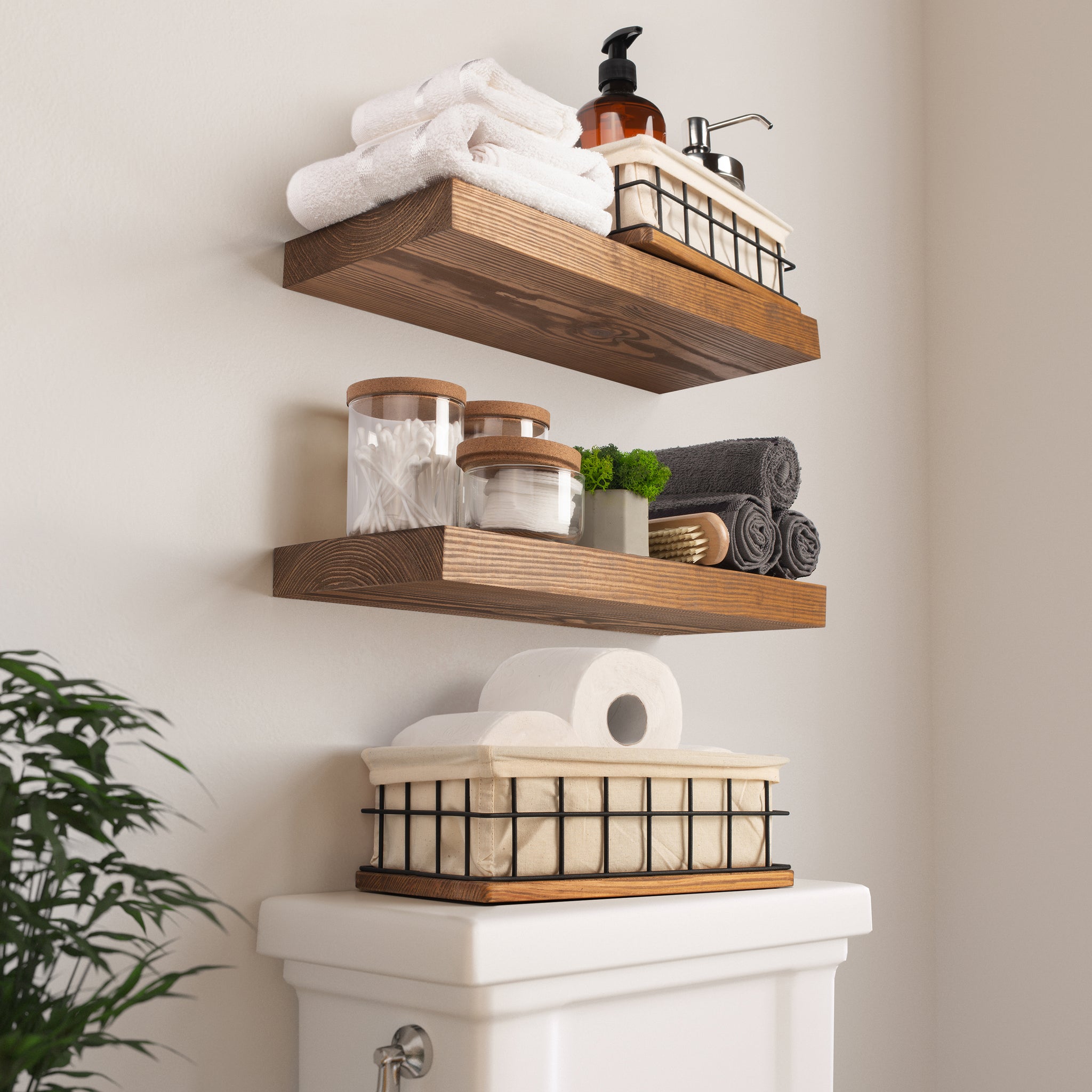 Floating Wood Shelves Set of 2 - Walnut Color - 16" x 6.7"