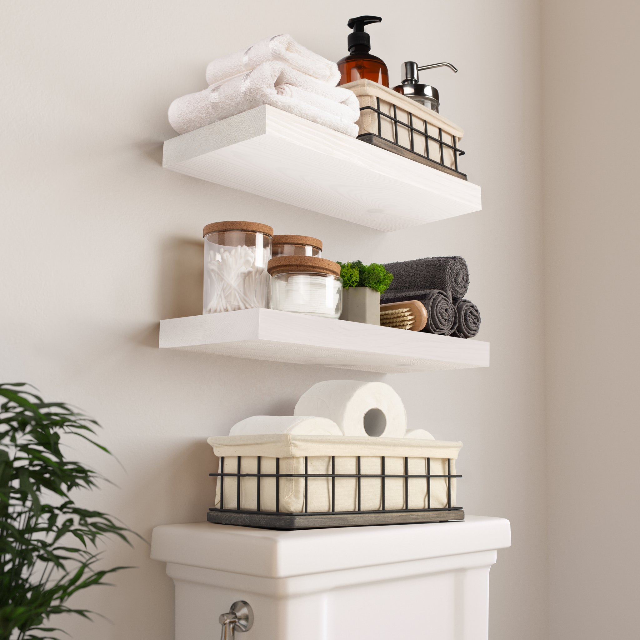 Floating Wood Shelves Set of 2 - White Color - 16" x 6.7"